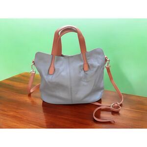 Leather Light Gray Handbag with Shoulder Strap